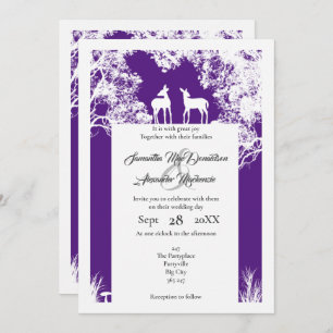 Woodland faux papercut purple wedding invitation