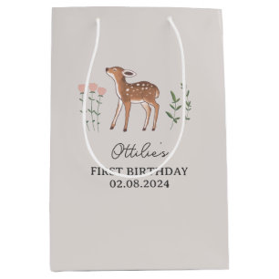 Woodland Fawn Flowers Birthday Medium Gift Bag