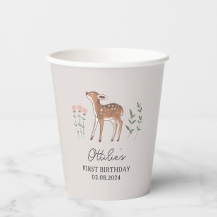 Woodland Fawn Flowers Birthday Paper Cups