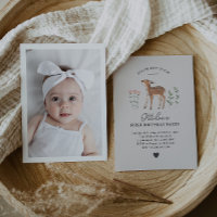 Woodland Fawn Flowers Photo Birthday Invitation