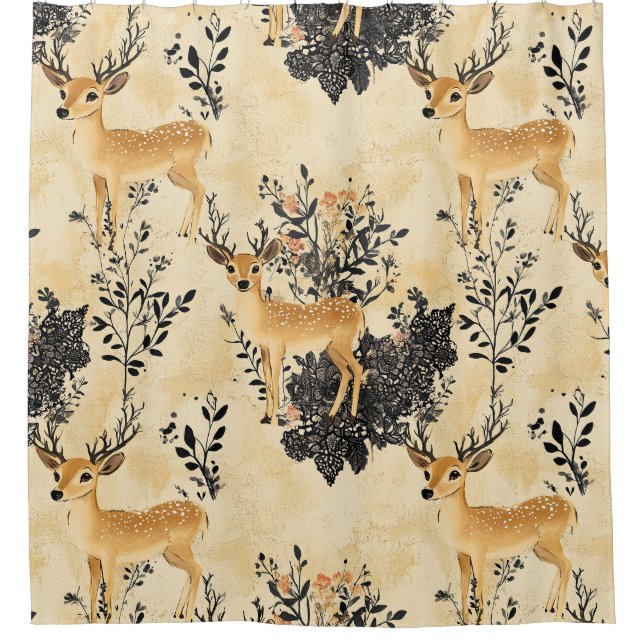 Woodland Fawn Nursery Pattern Shower Curtain (Front)