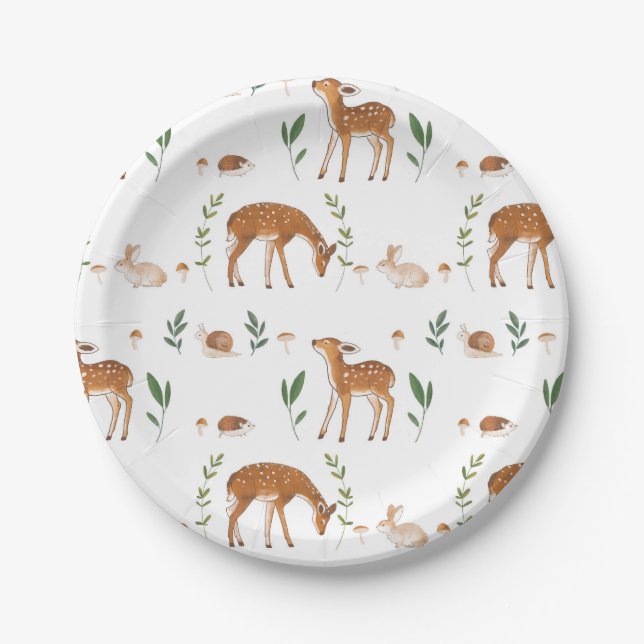 Woodland Fawn Rabbit Snail Paper Plates (Front)