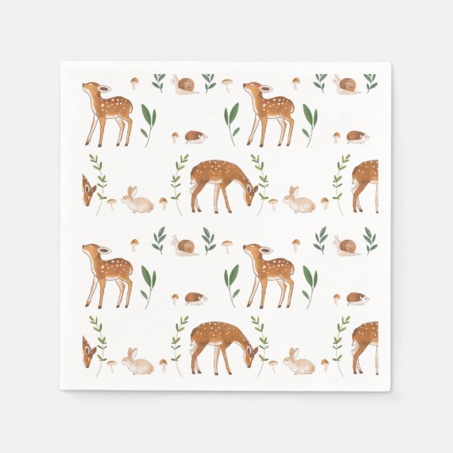 Woodland Fawn Rabbit Snail Paper Plates Napkin (Front)