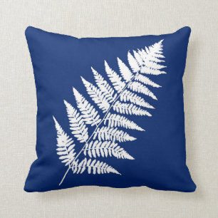 Woodland Fern 1, Cobalt Blue and White Cushion