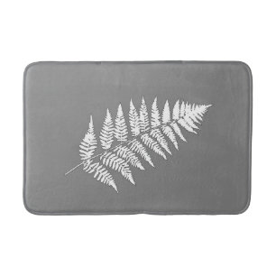 Woodland Fern 1, Grey / Grey and White Bath Mat