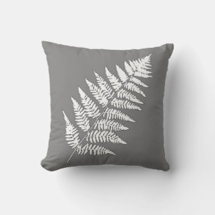 Woodland Fern 1, Grey / Grey and White Cushion