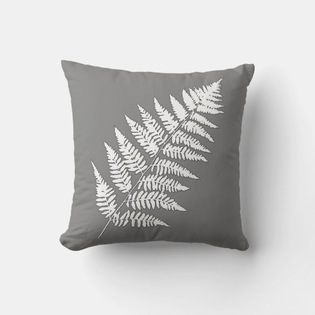 Woodland Fern 1, Grey / Grey and White Cushion (Front)