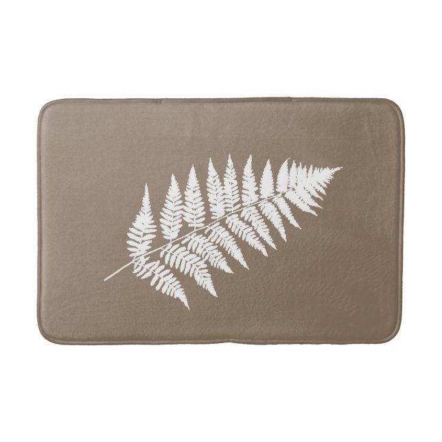 Woodland Fern 1, Taupe Tan and White Bath Mat (Front)
