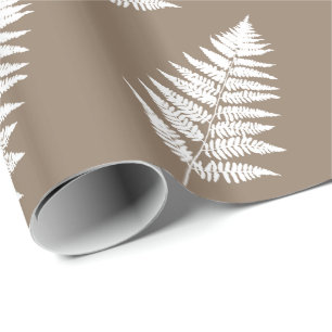 Woodland Fern 1, Taupe Tan and White Wrapping Paper