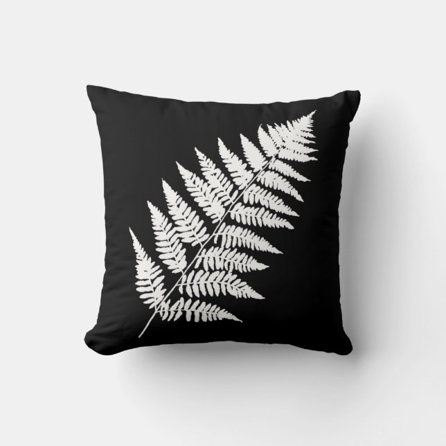 Woodland Fern 1, White and Black Cushion (Front)
