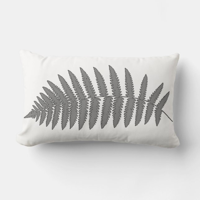 Woodland Fern 2, Grey / Grey and White Lumbar Cushion (Front)