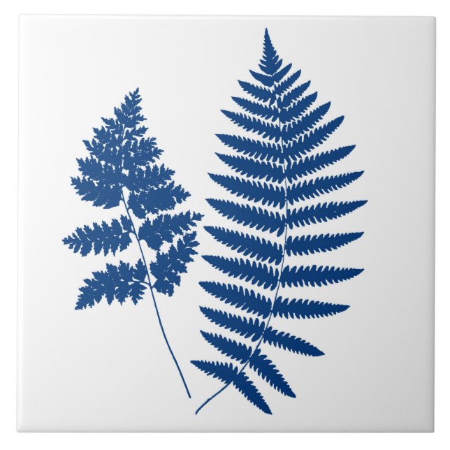 Woodland Fern, Cobalt Blue on White Tile (Front)