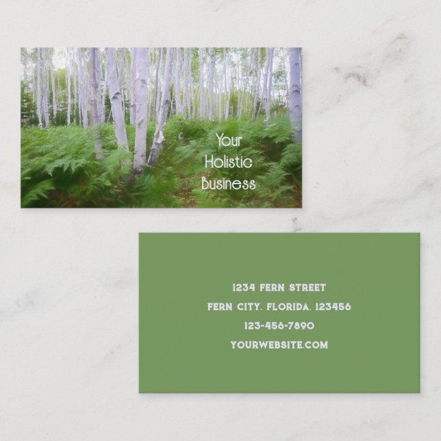 Woodland Fern Green Forest Birch Trees Holistic Business Card (Front/Back)