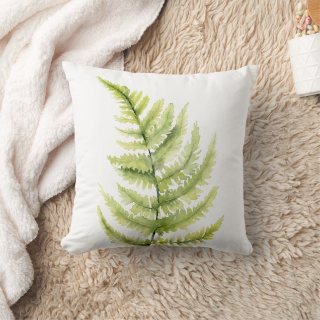 Woodland Fern Leaf Botanical Watercolor Greenery Cushion (Blanket)