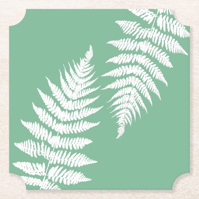 Woodland Fern Leaf Custom Background Colors  Paper Coaster (Front)