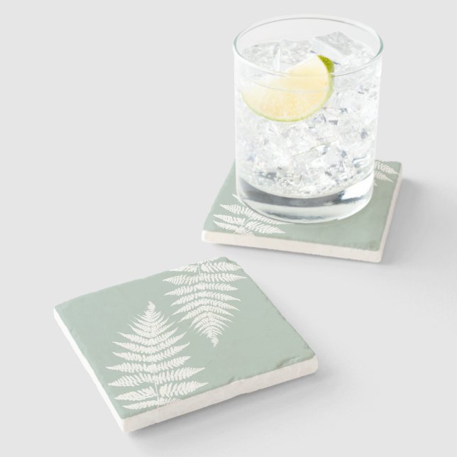 Woodland Fern Leaf Custom Background Colours  Stone Coaster (Side)