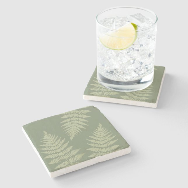 Woodland Fern Leves  Custom Background Colours  Stone Coaster (Side)