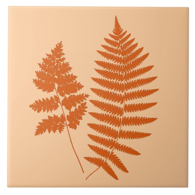Woodland Fern, Pastel and Mandarin Orange Tile (Front)