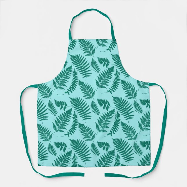Woodland Fern Pattern, Aqua and Turquoise Apron (Front)