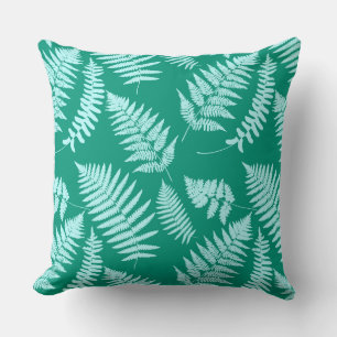 Woodland Fern Pattern, Aqua and Turquoise Cushion