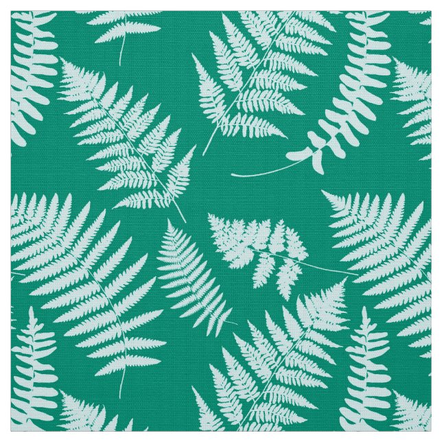 Woodland Fern Pattern, Aqua and Turquoise Fabric (Swatch)