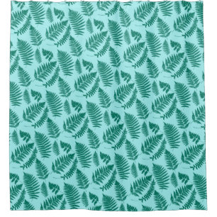 Woodland Fern Pattern, Aqua and Turquoise  Shower Curtain