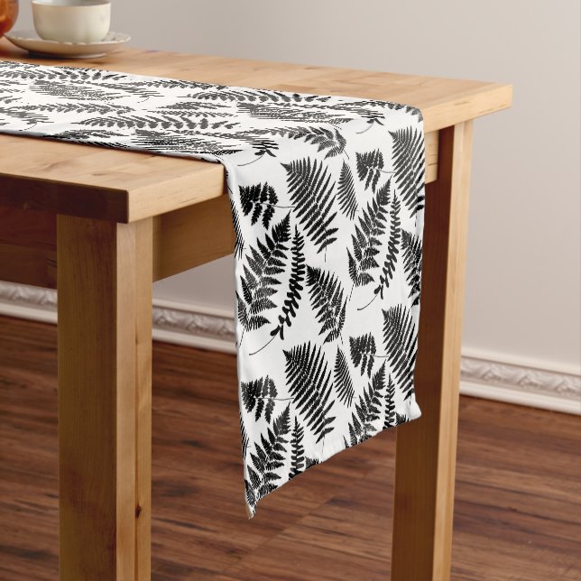 Woodland Fern Pattern, Black and White Short Table Runner (In Situ)
