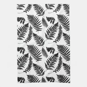 Woodland Fern Pattern, Black and White Tea Towel