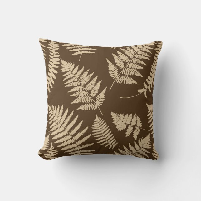 Woodland Fern Pattern, Brown and Beige Outdoor Cushion (Front)