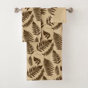Woodland Fern Pattern, Chocolate Brown and Beige  Bath Towel Set