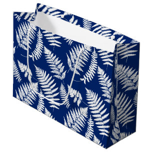 Woodland Fern Pattern, Cobalt Blue and White Large Gift Bag