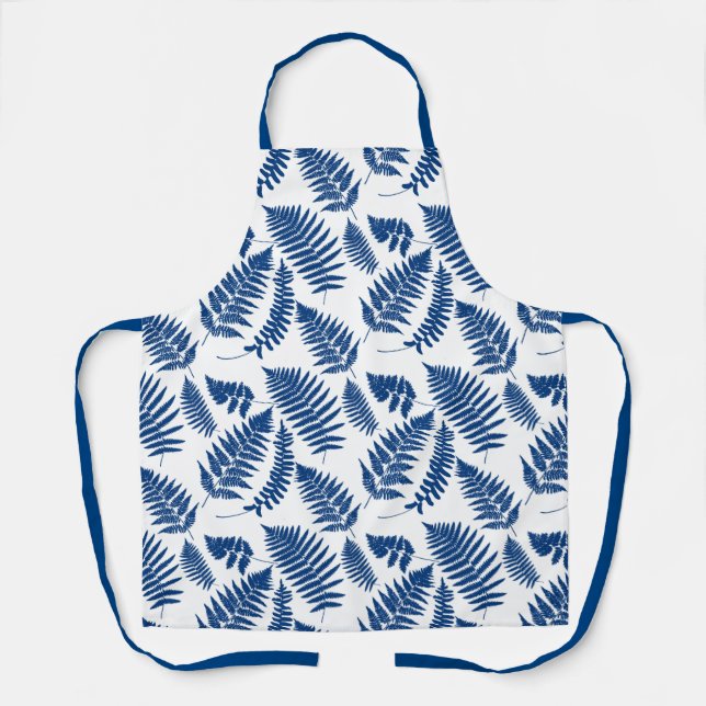 Woodland Fern Pattern, Cobalt Blue on White Apron (Front)