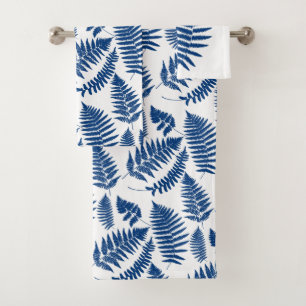 Woodland Fern Pattern, Cobalt Blue on White   Bath Towel Set