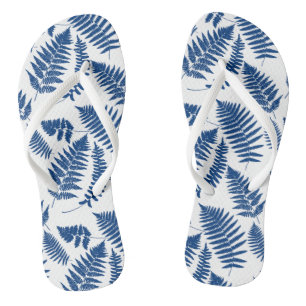 Woodland Fern Pattern, Cobalt Blue on White  Flip Flops