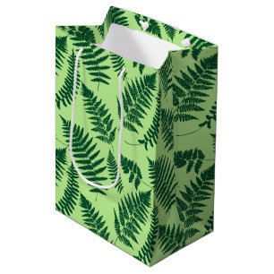 Woodland Fern Pattern, Emerald and Light Green Medium Gift Bag