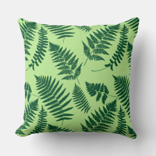 Woodland Fern Pattern, Emerald and Light Green Thr Cushion
