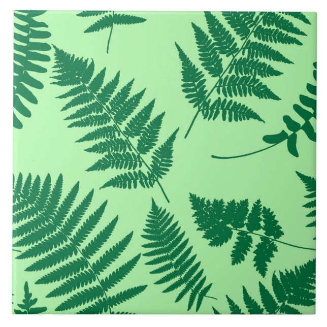 Woodland Fern Pattern, Emerald and Light Green  Tile (Front)