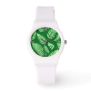 Woodland Fern Pattern, Emerald and Light Green  Watch