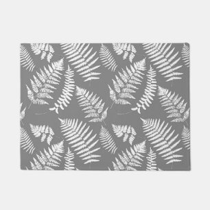 Woodland Fern Pattern, Gray / Grey and White Doormat