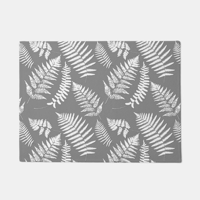 Woodland Fern Pattern, Grey / Grey and White Doormat (Front)