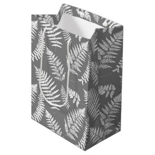 Woodland Fern Pattern, Grey / Grey and White Medium Gift Bag