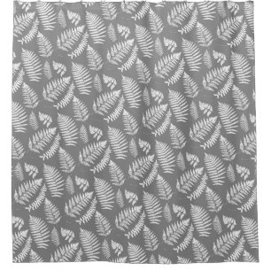 Woodland Fern Pattern, Grey / Grey and White Shower Curtain