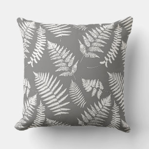 Woodland Fern Pattern, Grey / Grey and White Throw Cushion