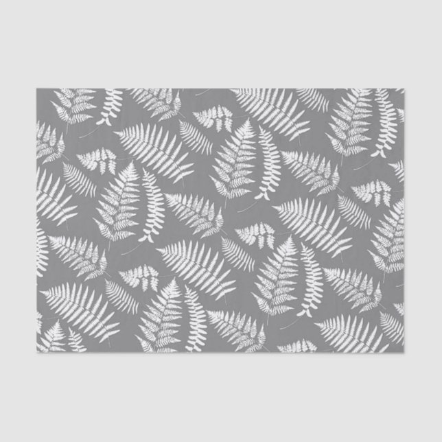 Woodland Fern Pattern, Grey / Grey and White Tissue Paper (Front)