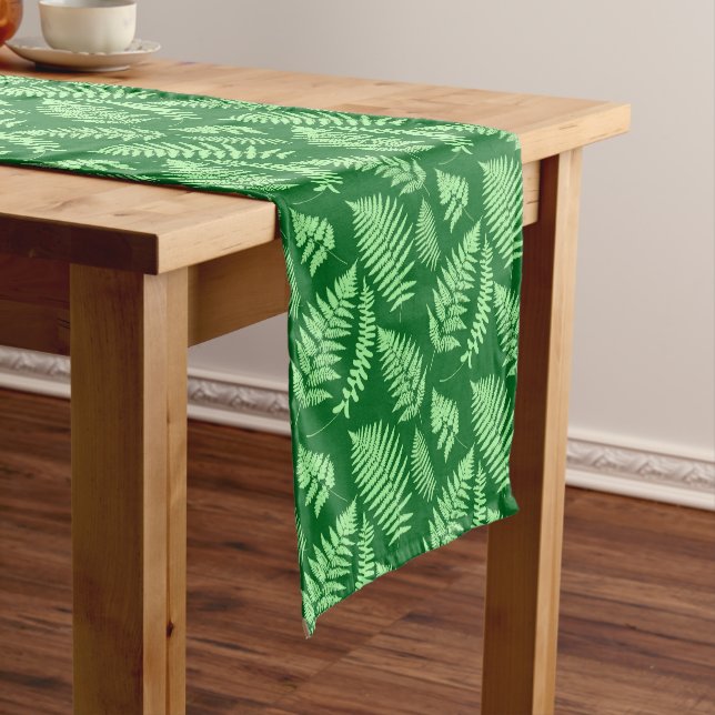 Woodland Fern Pattern, Light and Dark Green Short Table Runner (In Situ)