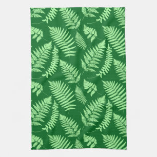 Woodland Fern Pattern, Light and Dark Green Tea Towel