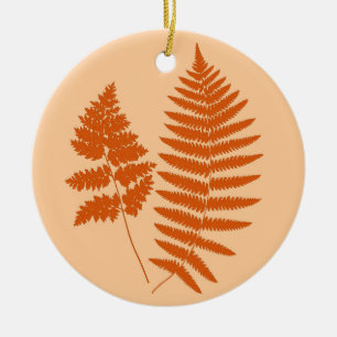 Woodland Fern Pattern, Mandarin & Light Orange     Ceramic Tree Decoration