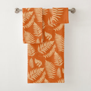 Woodland Fern Pattern, Mandarin Orange Bath Towel Set