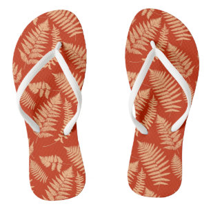 Woodland Fern Pattern, Mandarin Orange Flip Flops