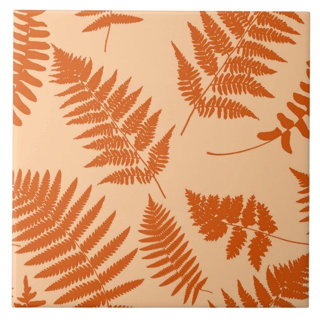 Woodland Fern Pattern, Pastel and Mandarin Orange Tile (Front)